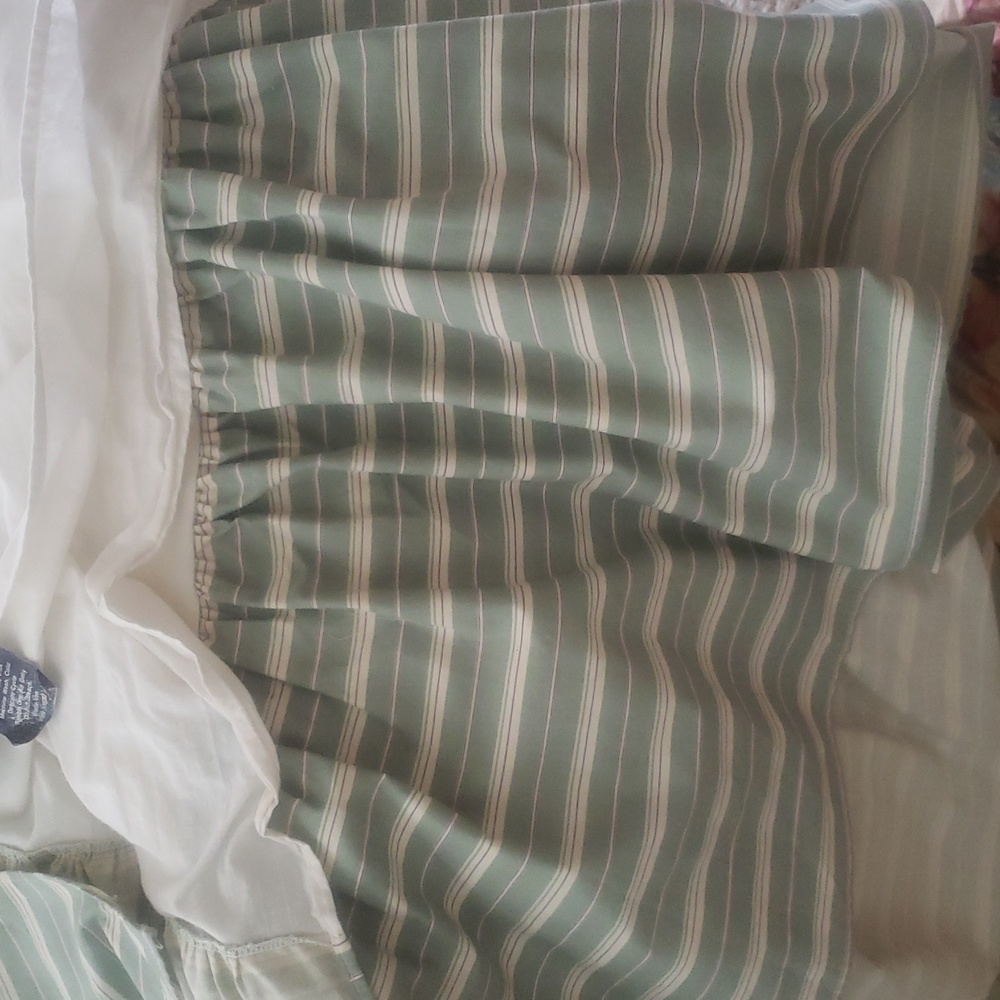 Ralph Lauren queen seafoam green horizontal stripe bed skirt